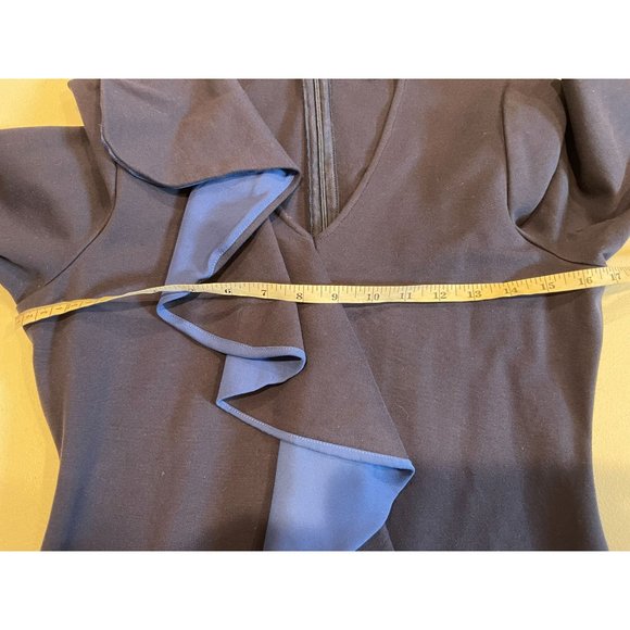 SABIE Women's Sheath Midi Dress Draped Ruffle V Neck Long Sleeve Blue Size Large - Picture 5 of 9